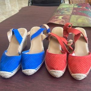 Franco Sarto Wedges, Red, Blue, Sz 8